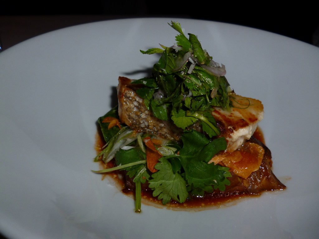 honestly...don't remember but it tasted like an upscale version of the steamed seabass with ginger and cilantro you have a Chinese banquets